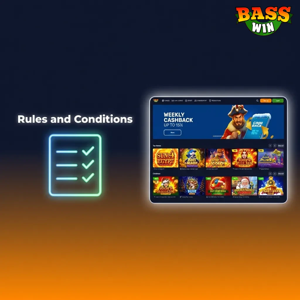 Bass Win Terms & Conditions page showing account rules, age requirements, and bonus wagering policies for UK players.