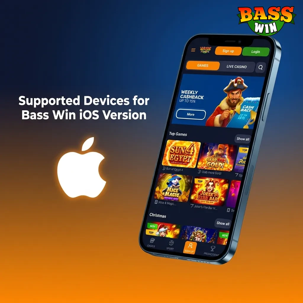 Bass Win iOS app compatible with iPhone models from 2017 onwards, including iPhone 14, 13, 12, 11, XS, XR, and SE series.