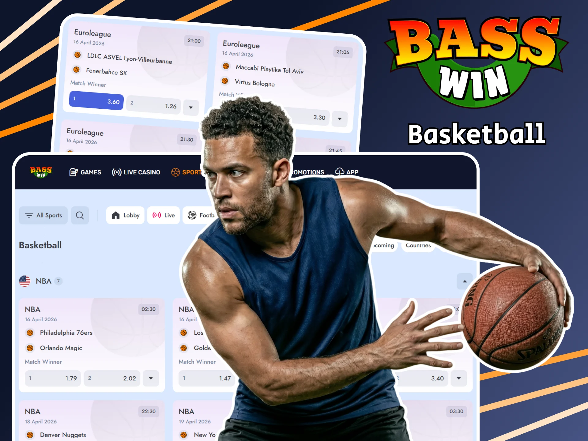 Place bets on basketball games and win with the Basswin bookmaker.