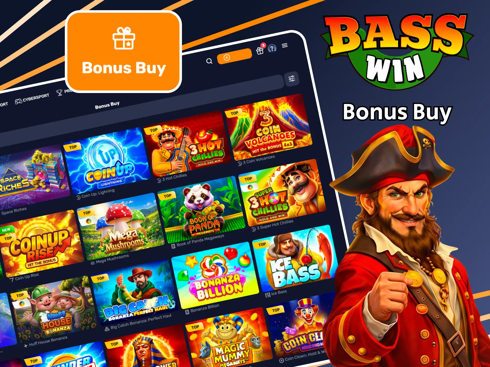 Go to the Bonus Buy tab and select a game on the Basswin website.